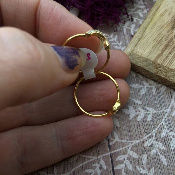 14k Gold Sterling Silver CZ Open Circle Ring Set Size 7 - Picture 4 of 6